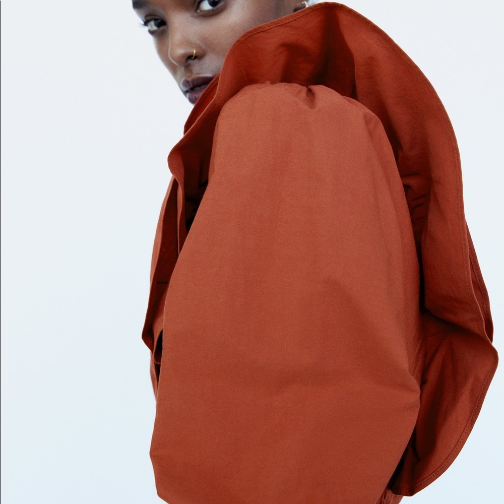 ZARA - RUFFLED POPLIN SHIRT - Burnt Orange - Picture 5 of 11